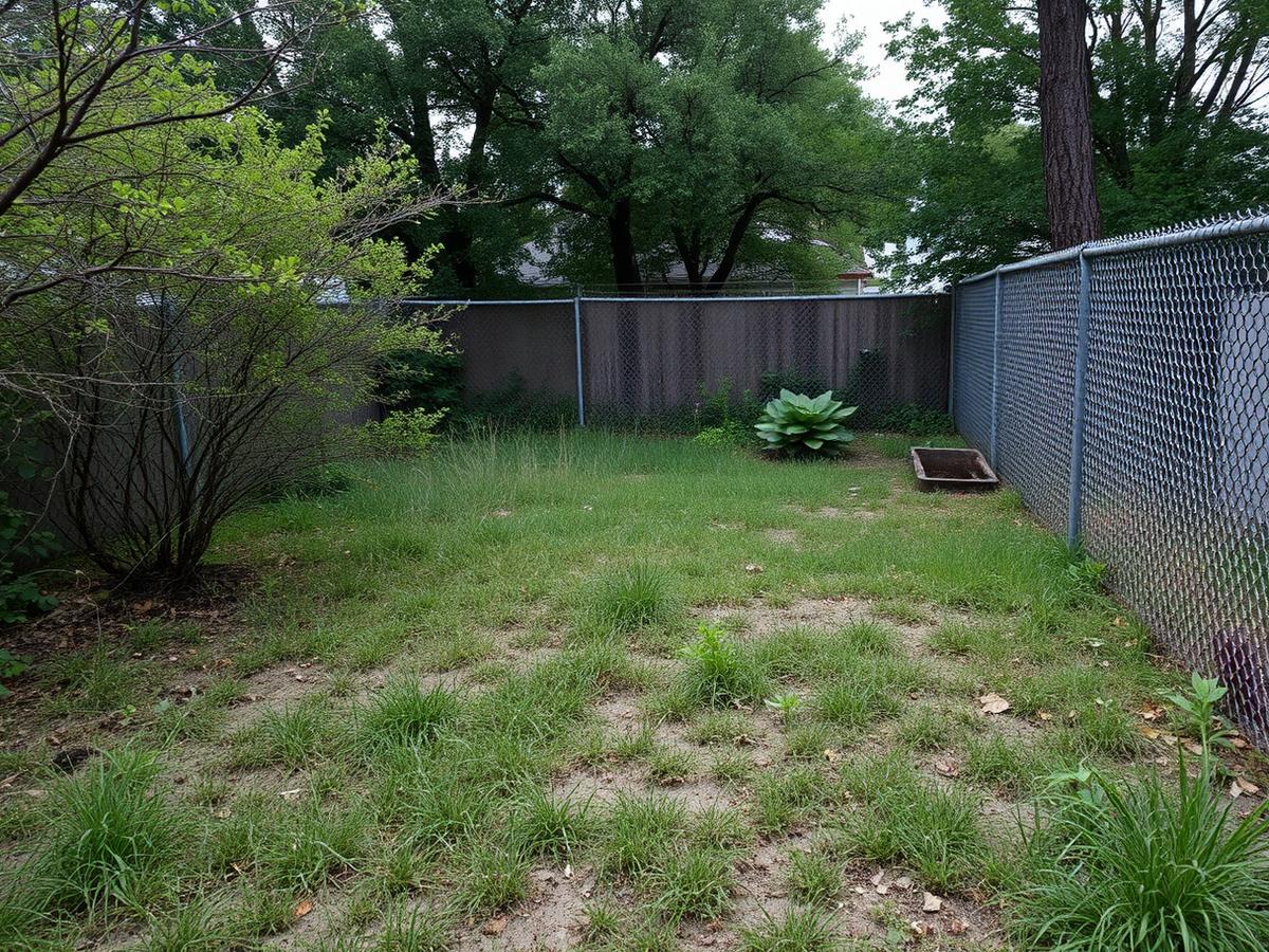 Overgrown backyard before Military Exteriors